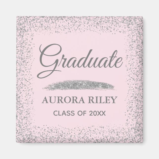 Elegant Gray Silver Glitter Blush Pink Graduation Magnet (Front)