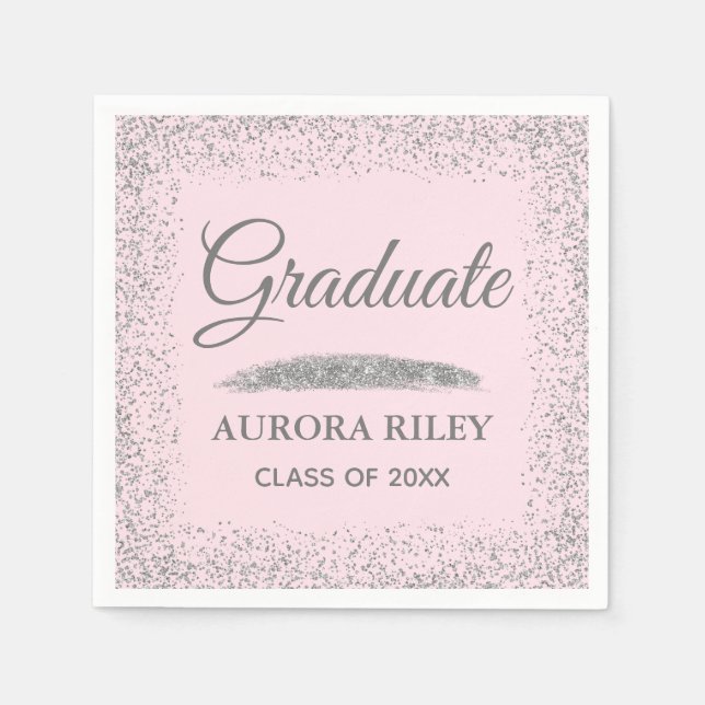 Elegant Gray Silver Glitter Blush Pink Graduation Napkins (Front)