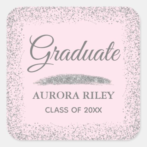 Elegant Gray Silver Glitter Blush Pink Graduation Square Sticker