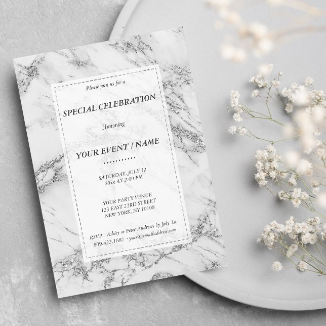 Elegant gray silver glitter marble Event Invitation (Elegant gray silver glitter marble Event)