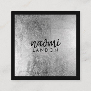 Elegant gray silver modern square minimalist black business card