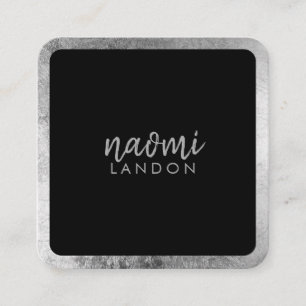 Elegant gray silver modern square minimalist black business card