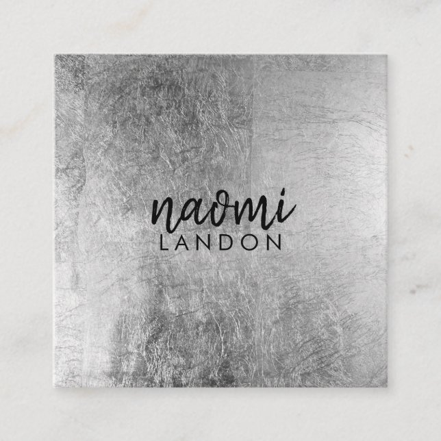 Elegant gray silver modern square minimalist black square business card (Front)