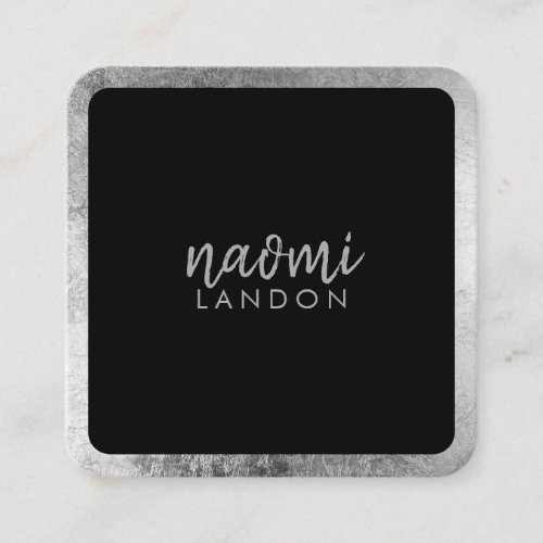 Elegant gray silver modern square minimalist black square business card