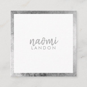 Elegant gray silver modern square minimalist white business card