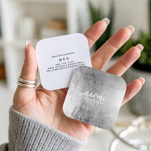 Elegant gray silver modern square minimalist white business card