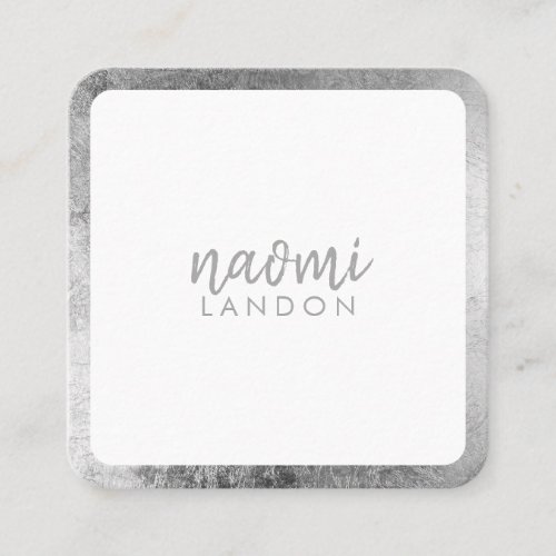 Elegant gray silver modern square minimalist white square business card