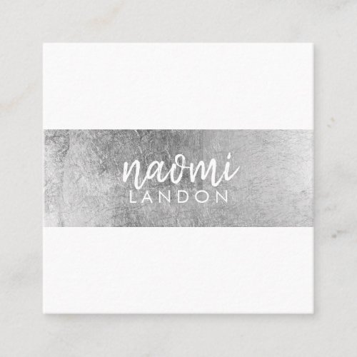 Elegant gray silver modern stripe minimalist white square business card