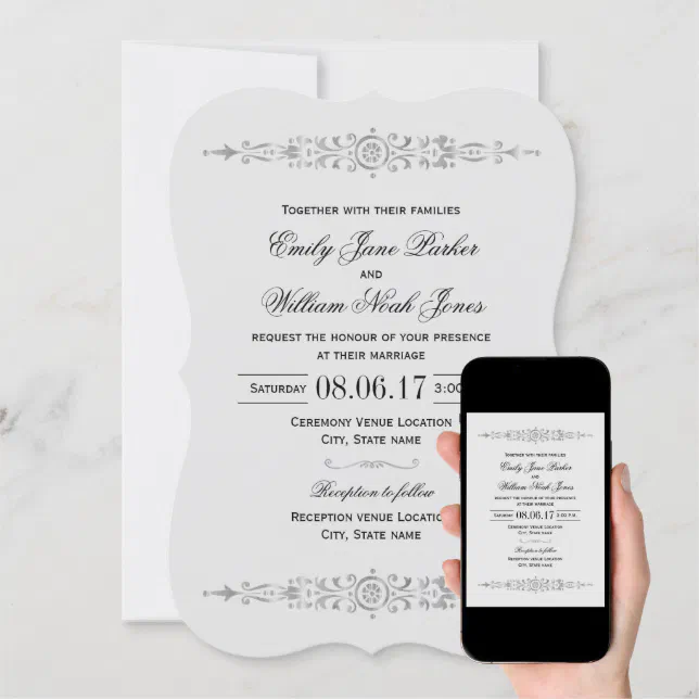 Elegant Gray Silver Wedding Invitation | Zazzle