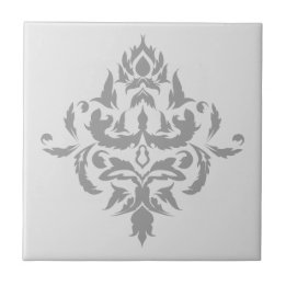 Elegant Gray Single Damask Design Ceramic Tile