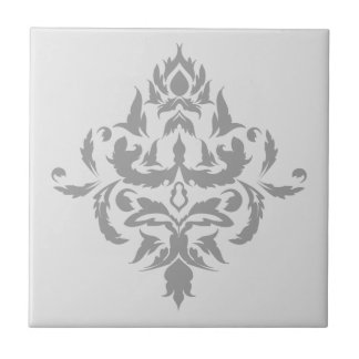 Elegant Gray Single Damask Design Ceramic Tile