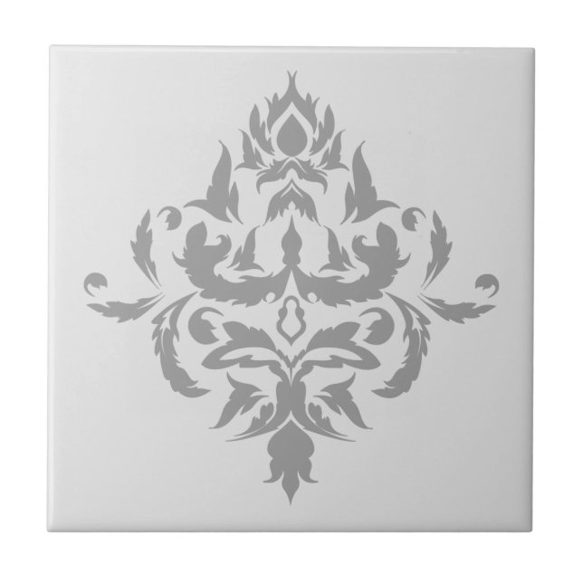 Elegant Gray Single Damask Design Ceramic Tile (Front)