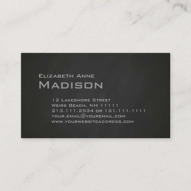 Elegant Gray Slate Chalkboard Monogram Classic Business Card (Front)
