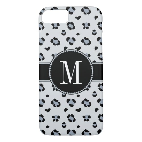 Elegant Gray Snow Leopard Cool Silver Monogram iPhone 87 Case