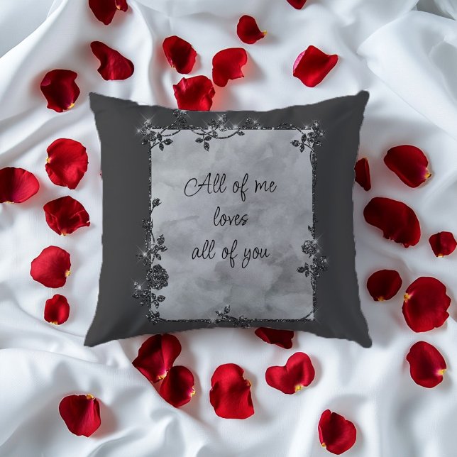 Elegant Gray Sparkle Frame Valentine  Throw Pillow (Creator Uploaded)