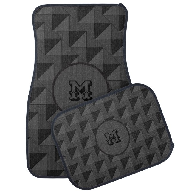 Elegant Gray Square Pattern Car Floor Mat (Set)