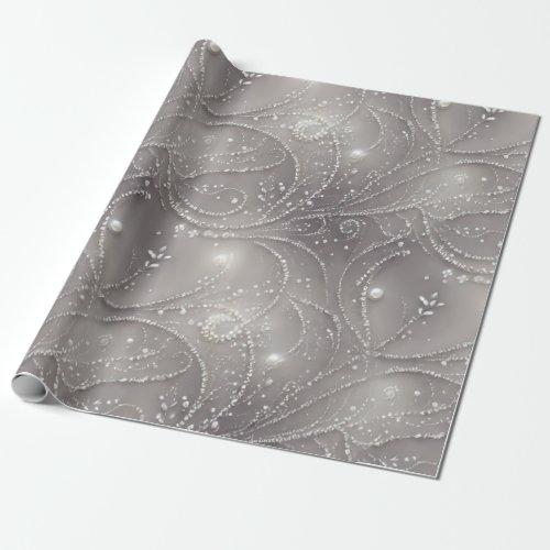 Elegant Gray Strands of Beads Pearls and Light Wrapping Paper