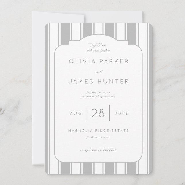 Elegant Gray Striped Wedding Invitation (Front)