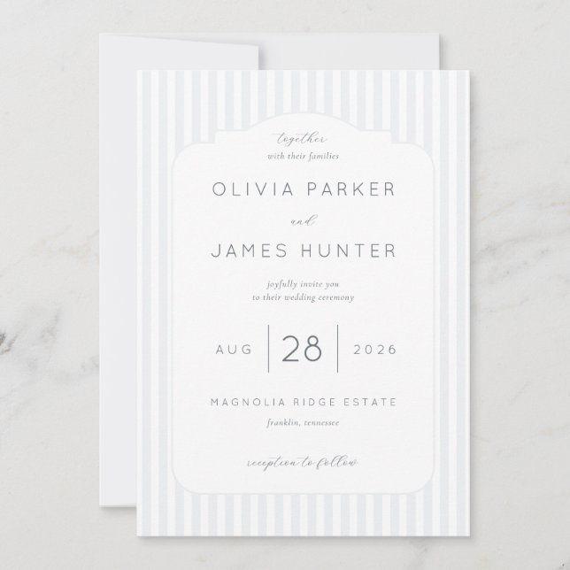 Elegant Gray Striped Wedding Invitations (Front)