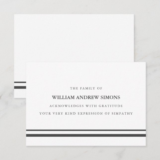 Elegant Gray Stripes Funeral Sympathy Thank You Invitation (Front/Back)