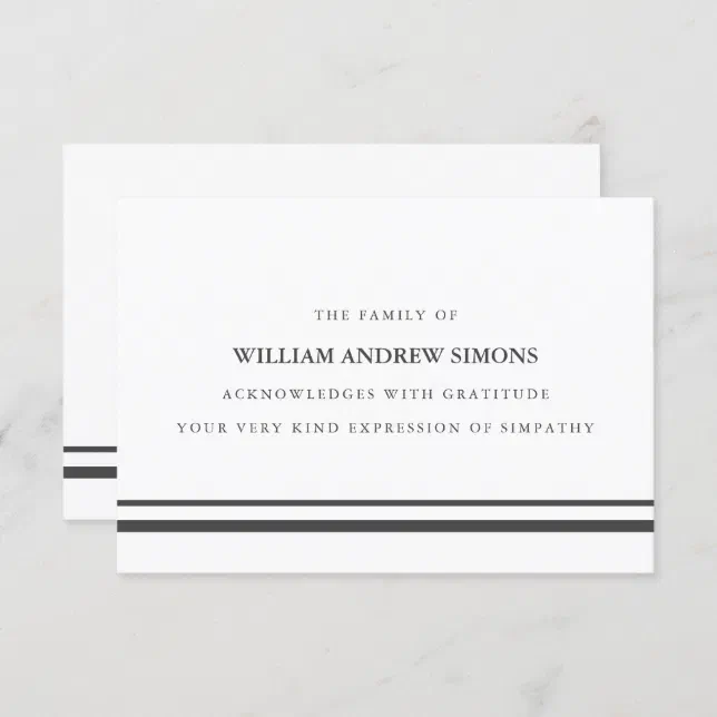 Elegant Gray Stripes Funeral Sympathy Thank You Invitation | Zazzle