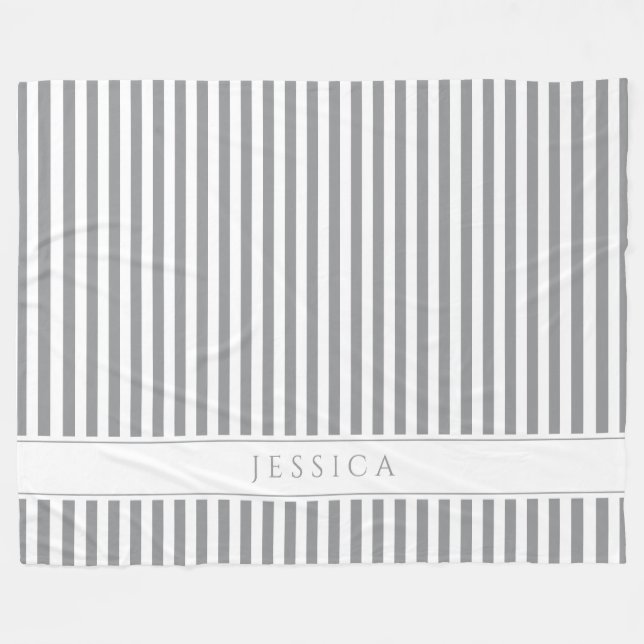 Elegant Gray Stripes Pattern Name Fleece Blanket (Front (Horizontal))