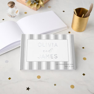 Elegant Gray Stripes With Stars Foil Guest Book