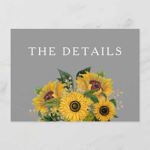 Elegant Gray Sunflowers Wedding Details Enclosure Card