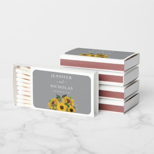 Elegant Gray Sunflowers Wedding  Matchboxes