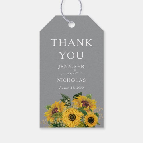 Elegant Gray Sunflowers Wedding Thank You  Gift Tags