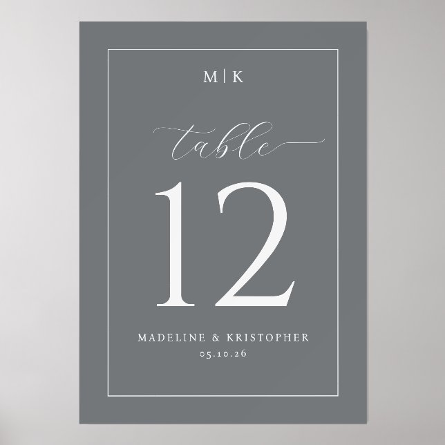 Elegant Gray Table Number Holder (Front)
