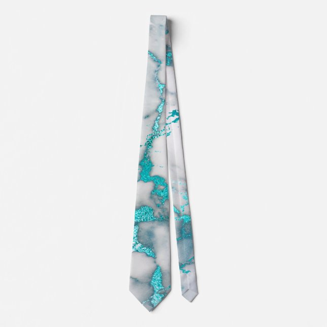 elegant gray teal marble texture neck tie (Front)