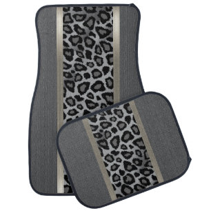 Elegant Gray Texture and Leopard Animal Design Car Mat