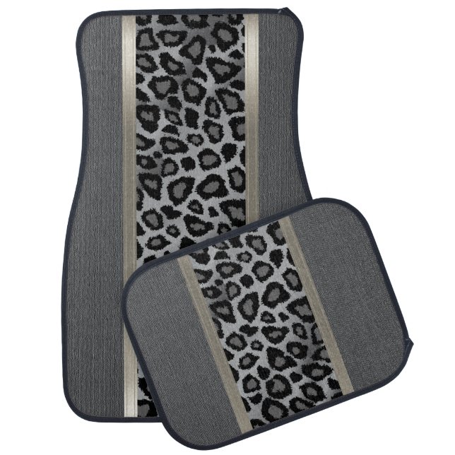Elegant Gray Texture and Leopard Animal Design Car Mat (Set)