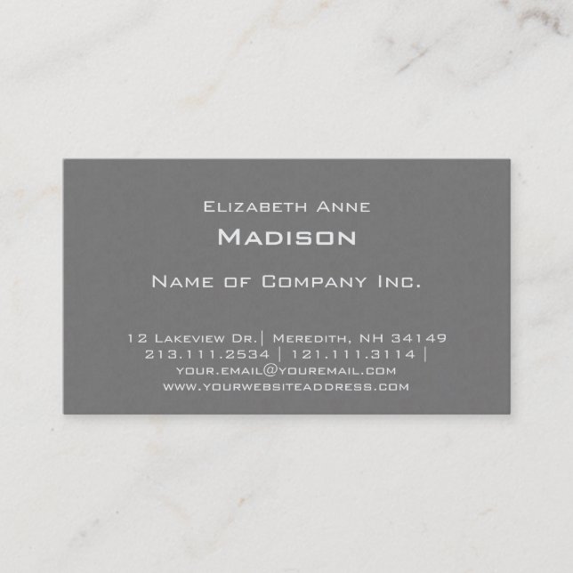 Elegant Gray Textured Monogram Centered Classic Business Card (Front)