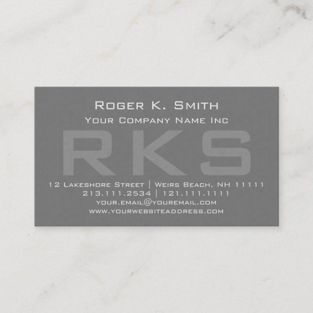 Elegant Gray Textured Monogram Classic Business Card (Front)