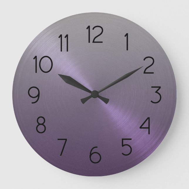 Elegant Gray to Purple Ombre Gradient Large Clock (Front)
