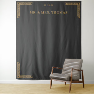 Elegant Gray Vintage Gold Accents Tapestry