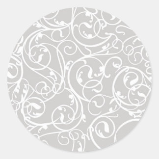 Elegant Gray Vintage Scroll Damask Pattern Classic Round Sticker