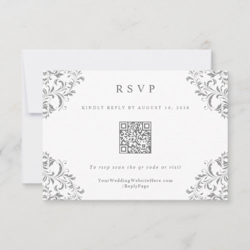 Elegant Gray Vintage Wedding QR Code RSVP Card