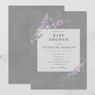Elegant gray Watercolor lavender baby shower Invitation