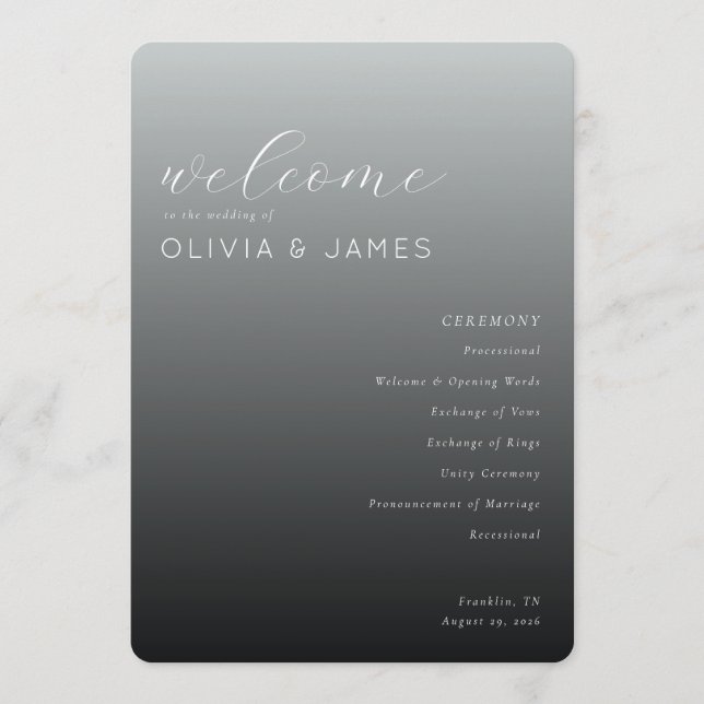 Elegant Gray Wedding Ceremony Schedule Program (Front)