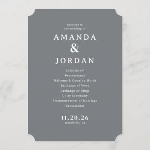 Elegant Gray Wedding Ceremony Schedule Program