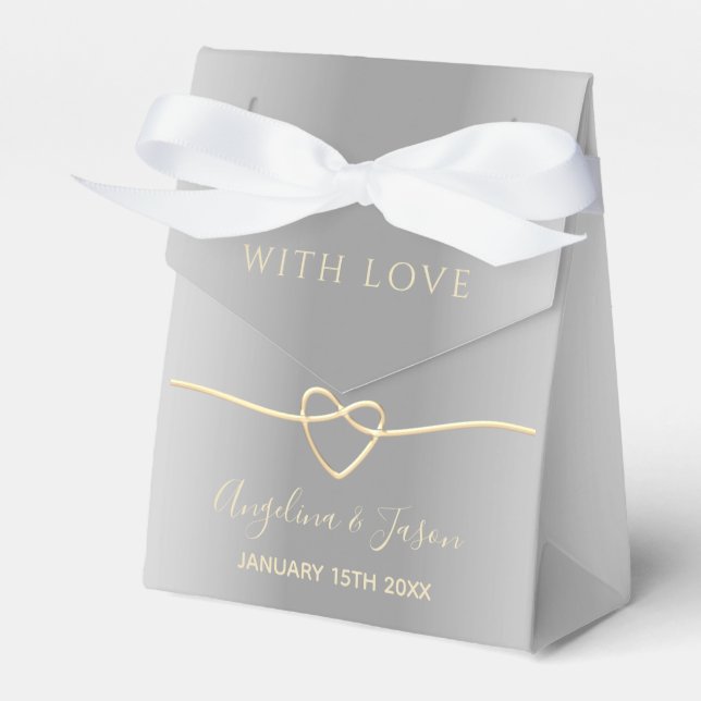 Elegant Gray Wedding Favor Boxes (Front Side)
