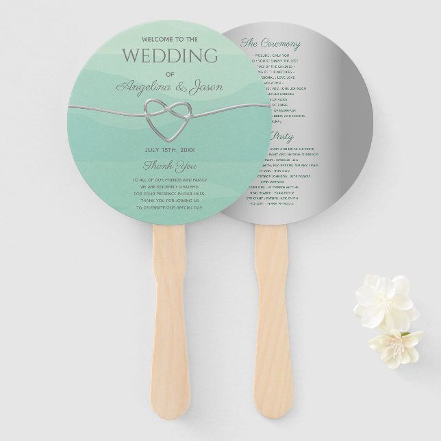 Elegant Gray Wedding Program Hand Fan (Front and Back)