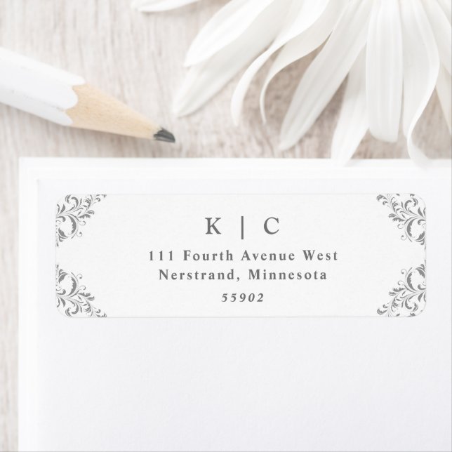 Elegant Gray Wedding Return Address Label (Insitu)