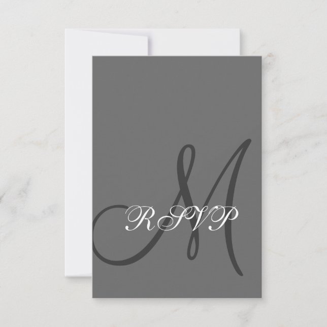 Elegant Gray Wedding RSVP Card with Initial (Front)