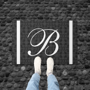 Elegant Gray White And Black Monogram Doormat