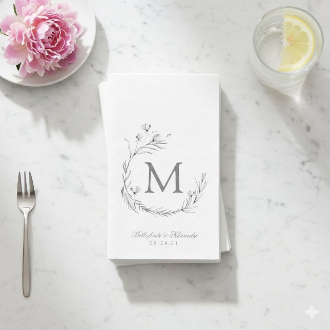 Elegant Gray White Botanical Wreath Wedding Paper Guest Towels (Elegant Gray White Botanical Wreath Wedding Paper Guest Towels)