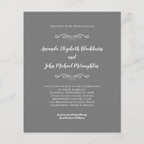 Elegant Gray White Budget Wedding Invitation